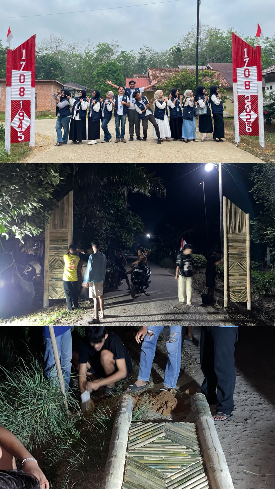 Mahasiswa KKN Bangun Gapura Merah Putih